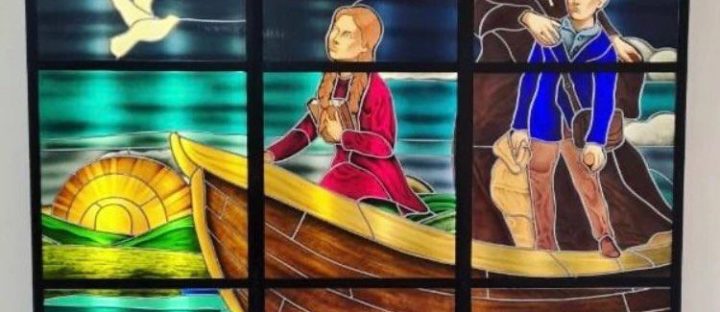 A stained glass window at Madre Cabrini School in São Paulo